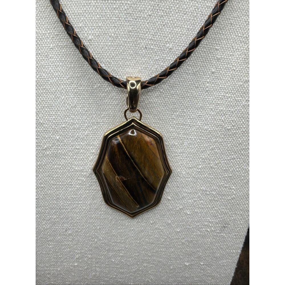 Barse Brocade Enhancer Necklace- Tigers Eye- Leather- Bronze- NWT - Picture 2 of 5